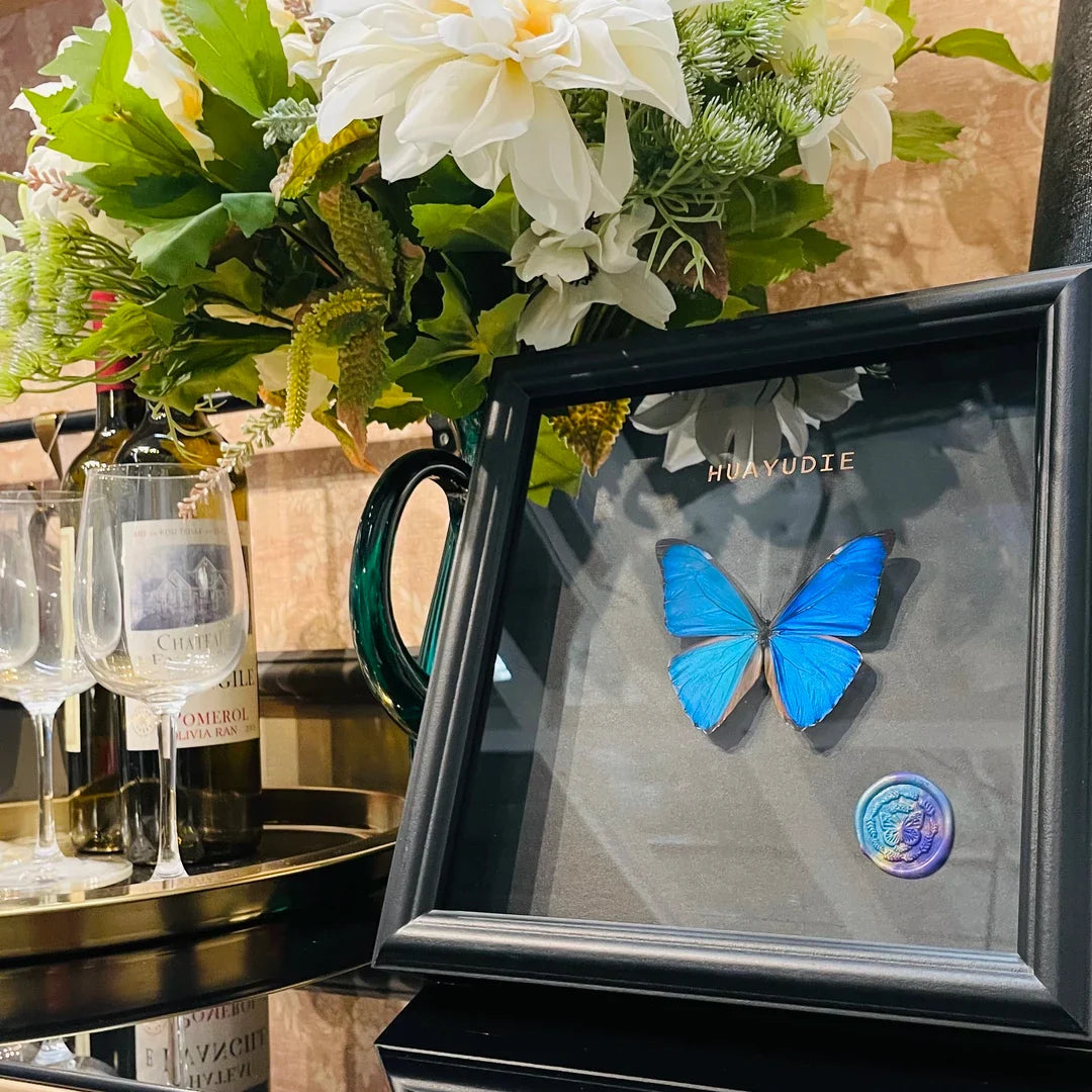West Wind Morpho glass butterfly specimen real butterfly light luxury wall art premium atmospheric photo frame butterfly specimen square 8 inches - image 3