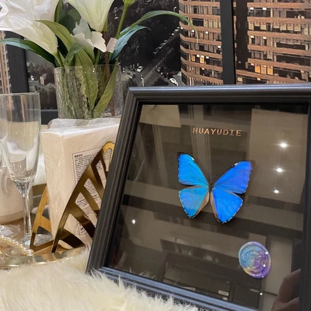 West Wind Morpho glass butterfly specimen real butterfly light luxury wall art premium atmospheric photo frame butterfly specimen square 8 inches - image 1