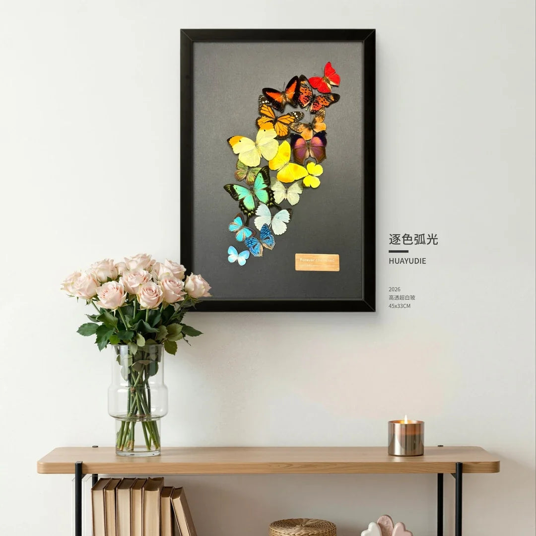 FLORAFLY "Arc of Color" luxury-style butterfly assemblage vertical wood frame real butterfly specimen frame decorative art Gift - image 1