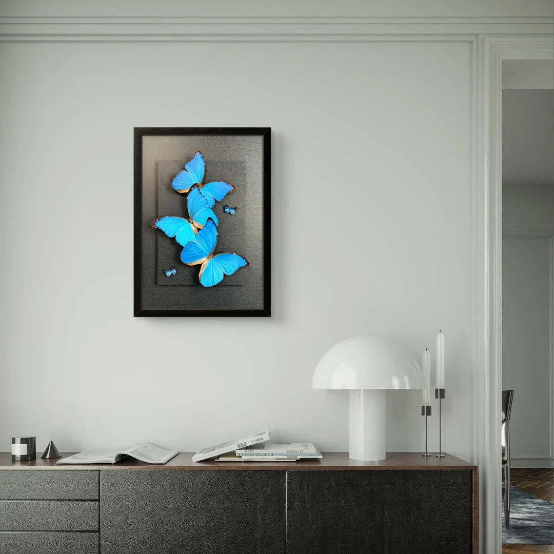 FLORAFLY "Blue Flash Trio" real butterfly decorative art living room shop hanging creative gift big blue morpho butterfly - image 4