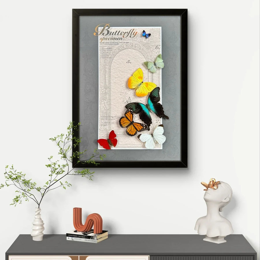 FLORAFLY "Spring" luxury-style butterfly assemblage vertical wood frame real butterfly picture frame simple decorative art gift