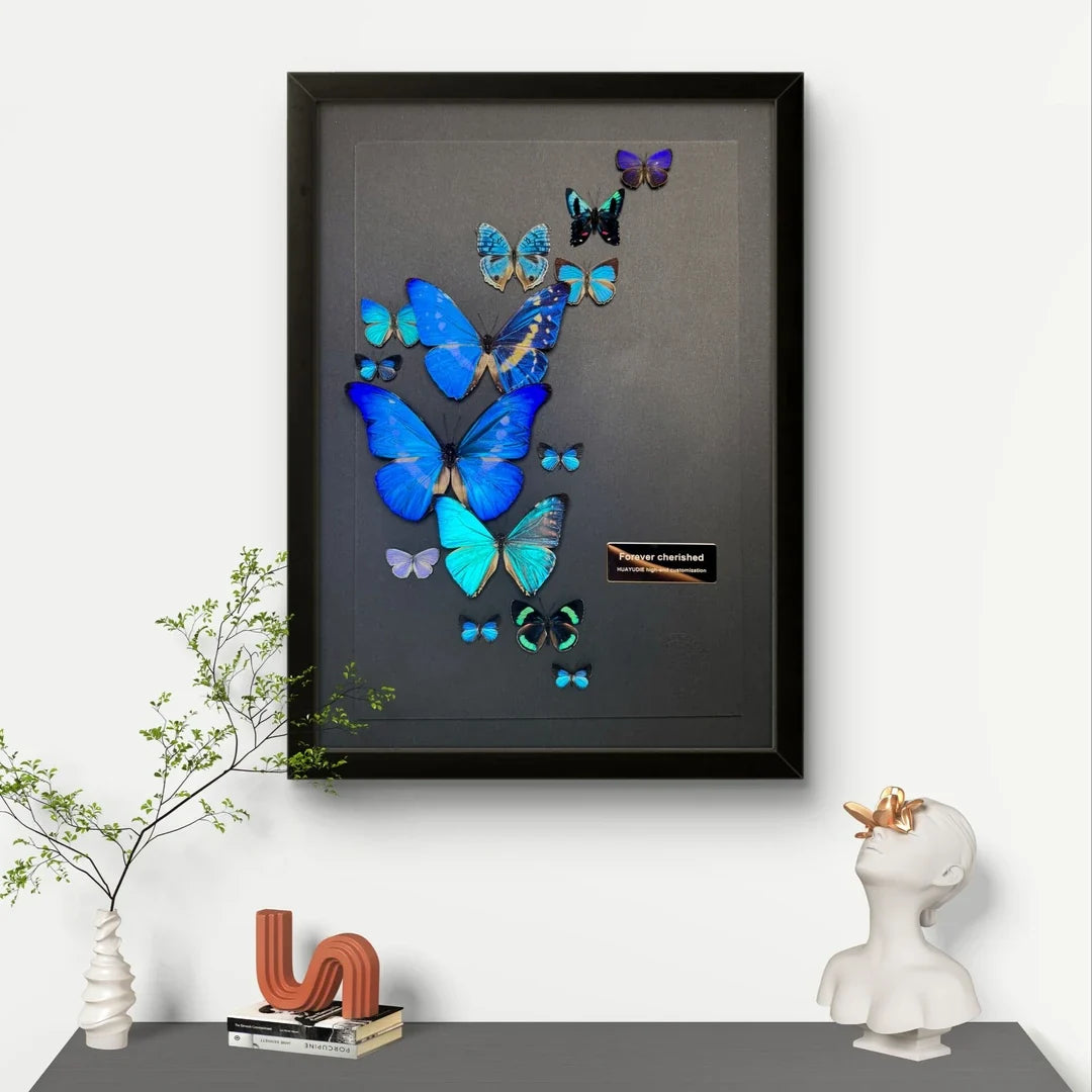 FLORAFLY "Blue Moon" luxury-style butterfly assemblage vertical wood frame real butterfly picture frame simple decorative art gift - image 1