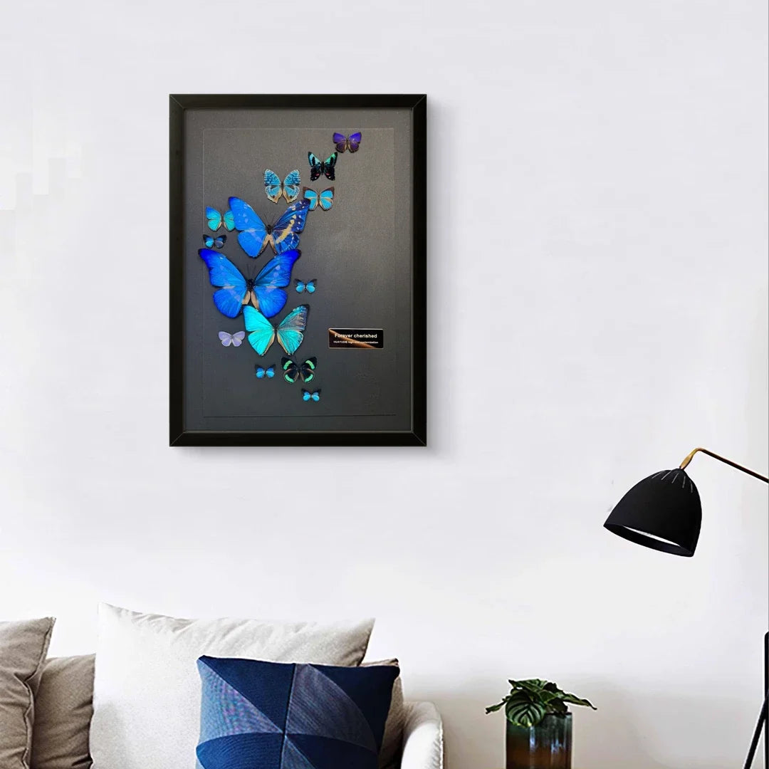 FLORAFLY "Blue Moon" luxury-style butterfly assemblage vertical wood frame real butterfly picture frame simple decorative art gift - image 2