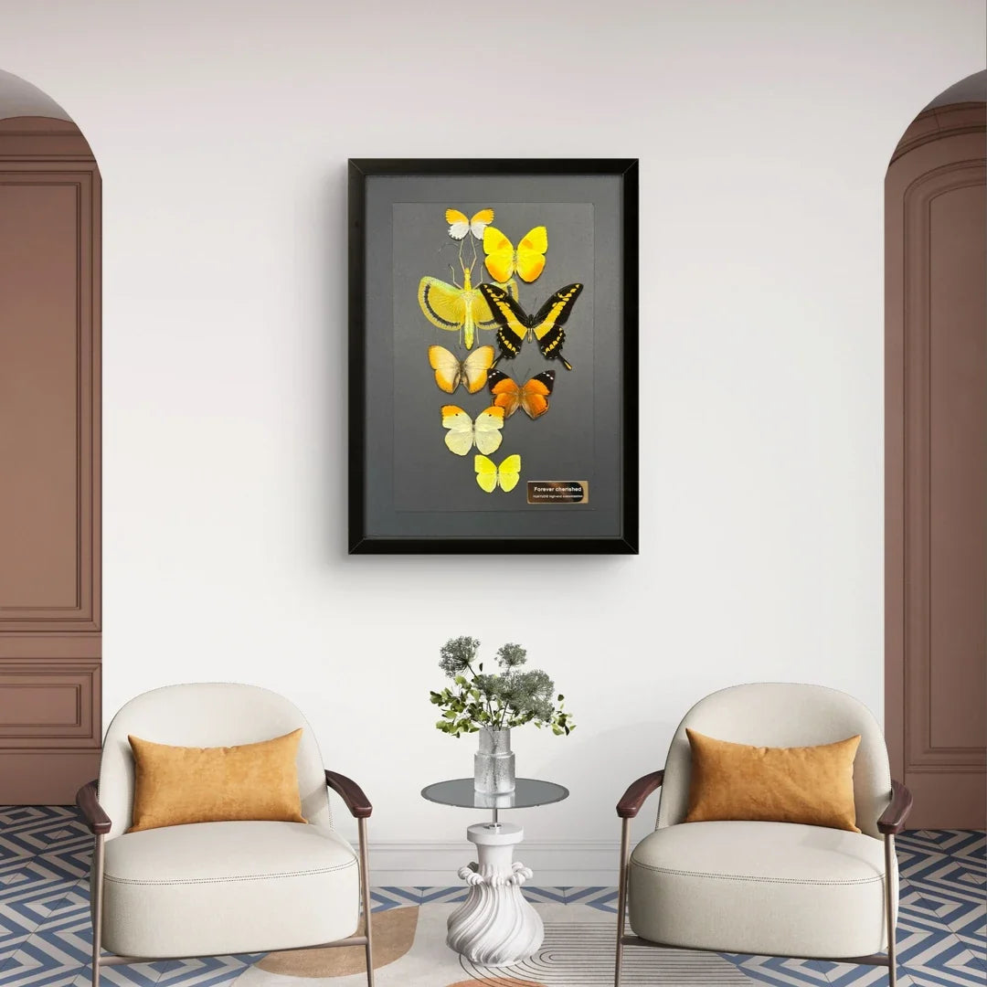 FLORAFLY "Golden Rain Secret Realm" luxury-style butterfly assemblage vertical wood frame real butterfly specimen frame decorative art gift - image 5