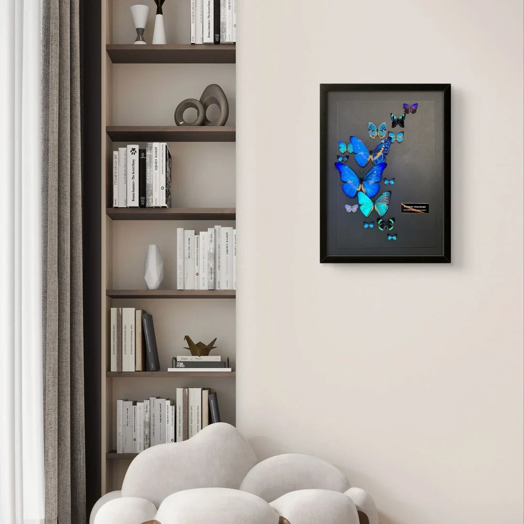 FLORAFLY "Blue Moon" luxury-style butterfly assemblage vertical wood frame real butterfly picture frame simple decorative art gift - image 4
