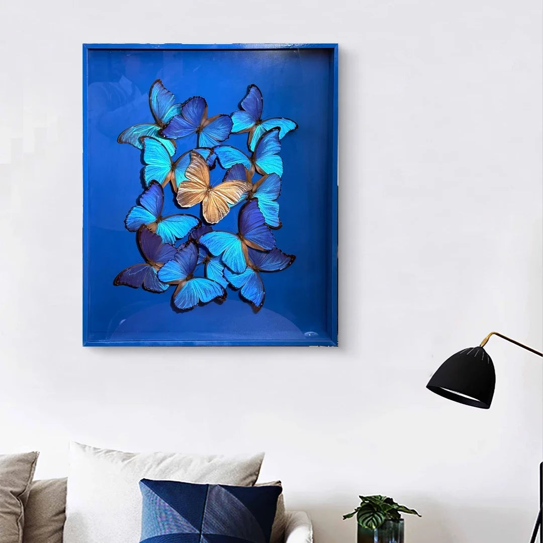 FLORAFLY "Blue Sea Gilt" Real Butterfly decorative art Imported Real Butterfly Sofa Background Wall decorative art Gift - image 5