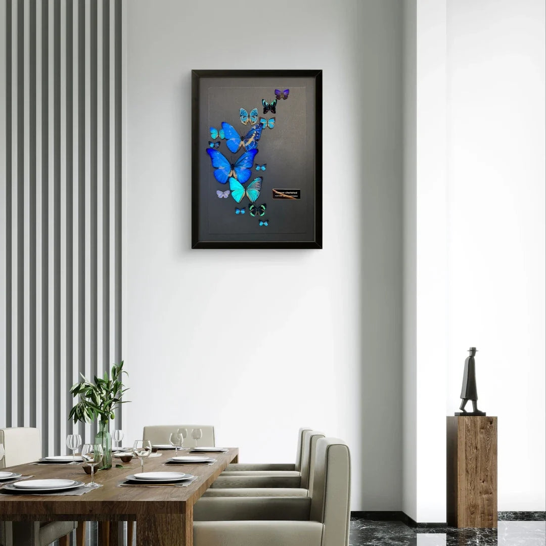 FLORAFLY "Blue Moon" luxury-style butterfly assemblage vertical wood frame real butterfly picture frame simple decorative art gift - image 5